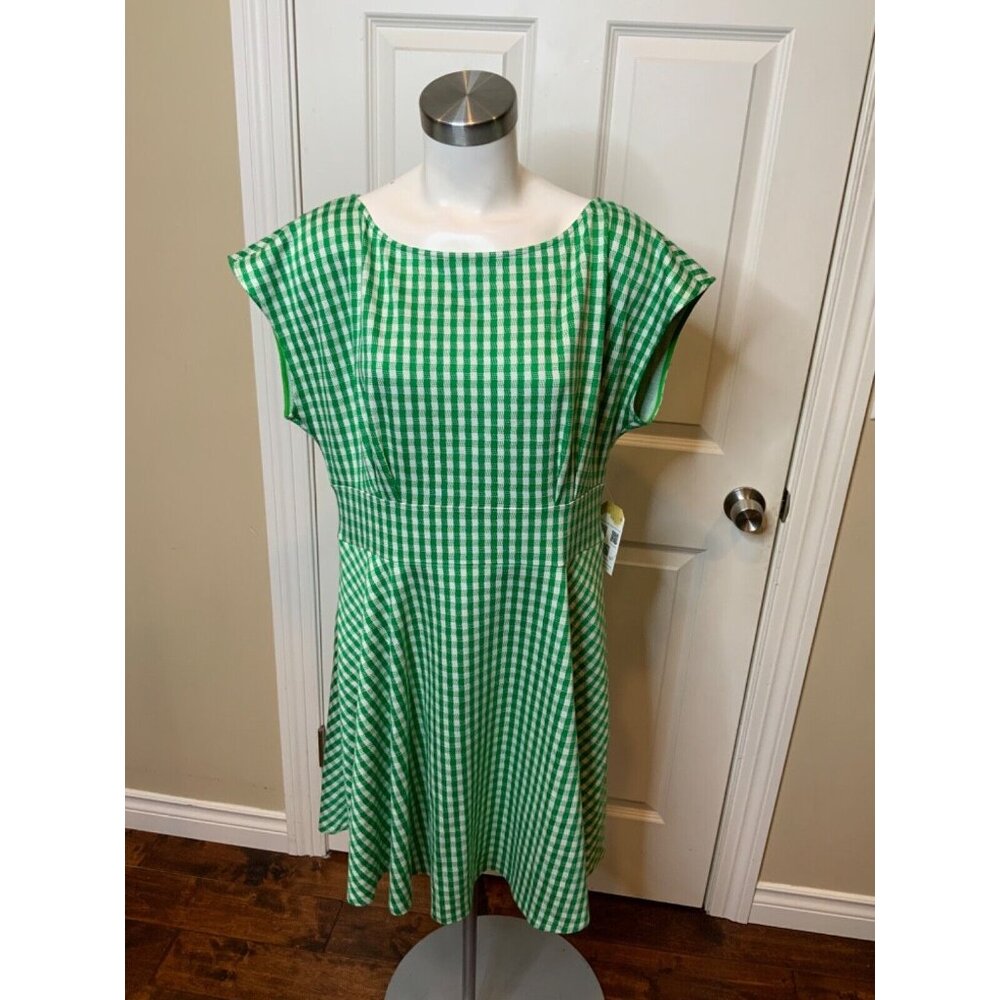Kate Spade Green & White Gingham Plaid Sleeveless Dress, Size  XL